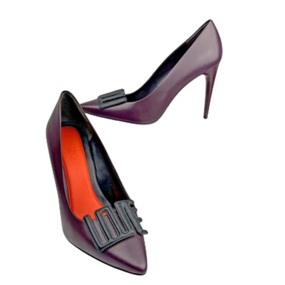 Kenzo Womens LOVE Pumps Heels Size 38 US 7.5 Burgundy Wine Black Statement Shoes